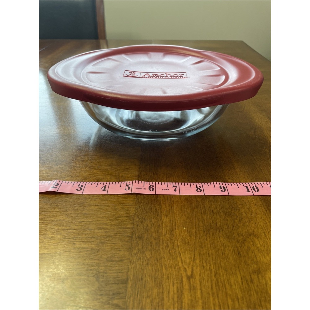 Anchor Hocking 2 Quart‎ Clear Glass Casserole Dish with Plastic Red Lid USA Made